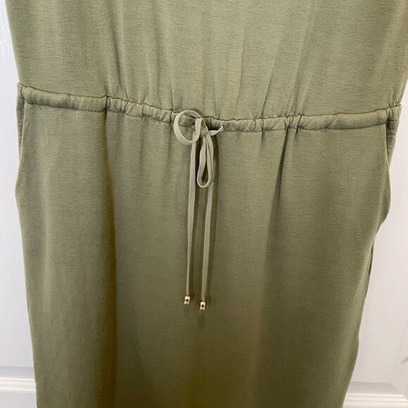 White House Black Market Drawstring Waist Dress Army Green Knit Cutout Back S - Picture 5 of 7